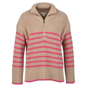 Barbour Jemima Knit -Trench Funnel Neck Sweater in Tan and Pink Stripe